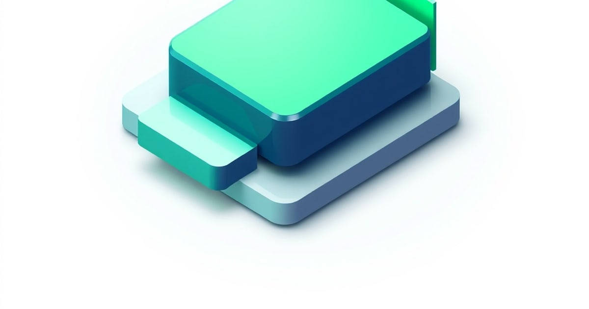 Stacked isometric layers in teal, mint, and slate blue resembling a server chip or GPU module, evoking hardware-accelerated video transcoding.